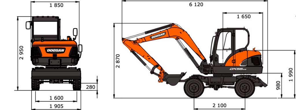 Схема Колесный экскаватор Develon (Doosan) DX55W